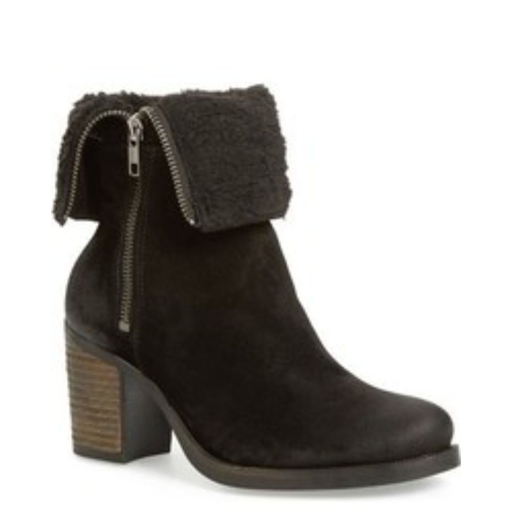 Bos. & Co. Beverlee Black Waterproof Suede Sherpa Lined Ankle Mid Boots Sz 7